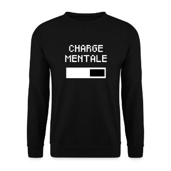Charge Mentale - Batterie Femme Message Féministe - Sweat-shirt Unisexe - noir - Devant - Alina (178cm) & Michal (187cm)