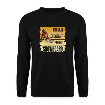 Adrenalin - Leidenschaft - Freiheit - Snowboard - Unisex Pullover - Schwarz - Vorne - Alina (178cm) & Michal (187cm)