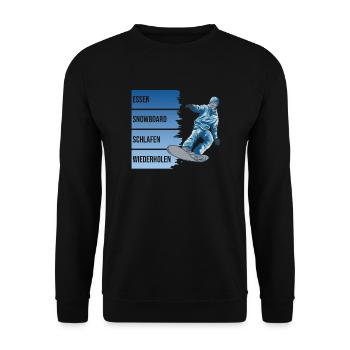 Essen - Snowboard - Schlafen - Wiederholen - Unisex Pullover - Schwarz - Vorne - Alina (178cm) & Michal (187cm)