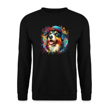 Hund mit Baseballmütze - Unisex Pullover - Schwarz - Vorne - Alina (178cm) & Michal (187cm)