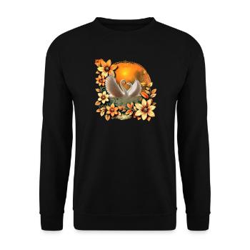 Beautiful swans in love. - Unisex Sweatshirt - black - Front - Alina (178cm) & Michal (187cm)