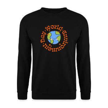 World 🌍 Environment Day - Weltliebe Cartoon Motiv - Unisex Pullover - Schwarz - Vorne - Alina (178cm) & Michal (187cm)