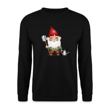 Nain de jardin avec arrosoir et bêche dans le jardin - Sweat-shirt Unisexe - noir - Devant - Alina (178cm) & Michal (187cm)