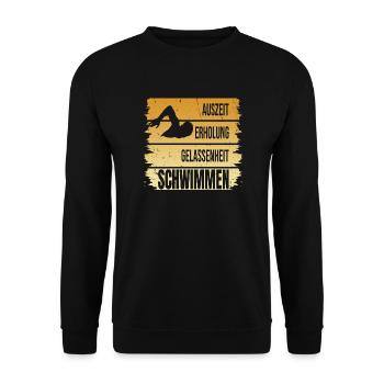 Auszeit - Erholung - Gelassenheit - Schwimmen - Unisex Pullover - Schwarz - Vorne - Alina (178cm) & Michal (187cm)