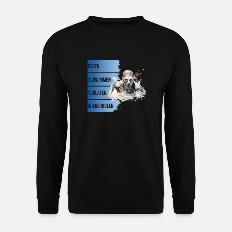 Essen - Schwimmen - Schlafen - Wiederholen - Unisex Pullover - Schwarz