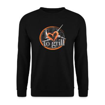 A grill with heart-shaped cutlery and prawns - Unisex Sweatshirt - black - Front - Alina (178cm) & Michal (187cm)