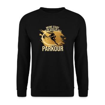 Meine Stadt - Mein Spielplatz - Parkour - Unisex Pullover - Schwarz - Vorne - Alina (178cm) & Michal (187cm)
