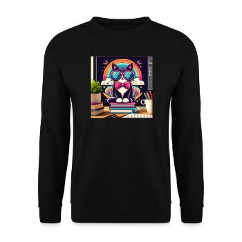 Fleißige Katze mit Brille - Unisex Pullover - Schwarz - Vorne - Alina (178cm) & Michal (187cm)