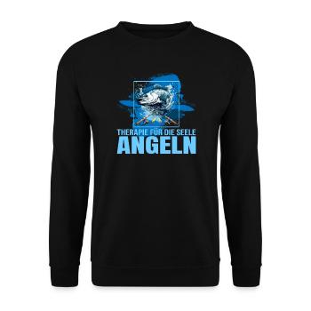 Therapie für die Seele - Angeln - Unisex Pullover - Schwarz - Vorne - Alina (178cm) & Michal (187cm)