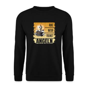 Ruhe - Natur - Freiheit - Angeln - Unisex Pullover - Schwarz - Vorne - Alina (178cm) & Michal (187cm)