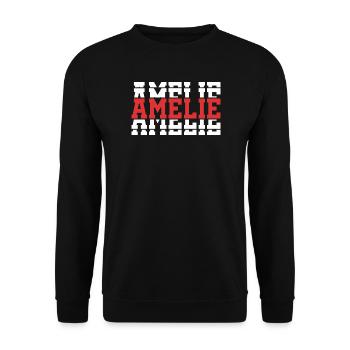 Amelie T-Shirt T-Shirt Geschenkidee gestapelter Text - Unisex Pullover - Schwarz - Vorne - Alina (178cm) & Michal (187cm)