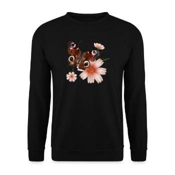 Papillon paon oeil avec des fleurs roses - Sweat-shirt Unisexe - noir - Devant - Alina (178cm) & Michal (187cm)