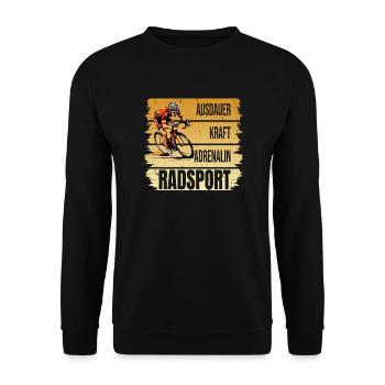 Ausdauer - Kraft - Adrenalin - Radsport - Unisex Pullover - Schwarz - Vorne - Alina (178cm) & Michal (187cm)