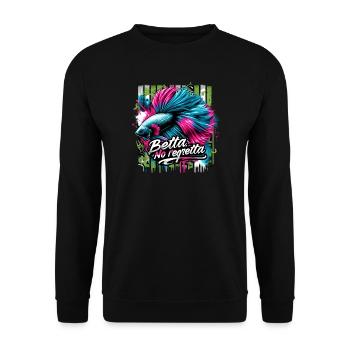 Betta Fisch Liebe ohne Reue, Cooler Spruch - Unisex Pullover - Schwarz - Vorne - Alina (178cm) & Michal (187cm)