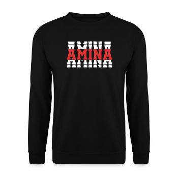 t-shirt Amina t-shirt gift idea stacked text - Unisex Sweatshirt - black - Front - Alina (178cm) & Michal (187cm)
