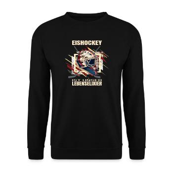 Eishockey ist unser Lebenselixier - Unisex Pullover - Schwarz - Vorne - Alina (178cm) & Michal (187cm)