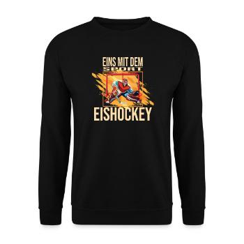 Eins mit dem Sport - Eishockey - Unisex Pullover - Schwarz - Vorne - Alina (178cm) & Michal (187cm)