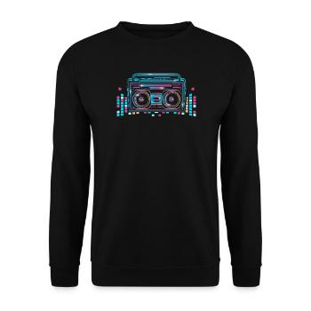Kassetten Recorder im leuchtenden 80er Neon Look - Unisex Pullover - Schwarz - Vorne - Alina (178cm) & Michal (187cm)