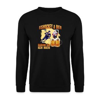 Eishockey und Bier - Darum bin ich hier - Unisex Pullover - Schwarz - Vorne - Alina (178cm) & Michal (187cm)