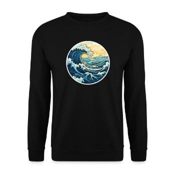 Japanische Welle – Vintage Hokusai Meer Stil - Unisex Pullover - Schwarz - Vorne - Alina (178cm) & Michal (187cm)