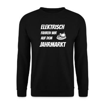 Elektrisch fahren auf dem Jahrmarkt - Anti E-Auto - Unisex Pullover - Schwarz - Vorne - Alina (178cm) & Michal (187cm)
