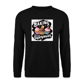 Bäcker-Superpower-Design - Unisex Pullover - Schwarz - Vorne - Alina (178cm) & Michal (187cm)