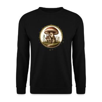 Design of a toadstool as a fairytale house in the forest - Unisex Sweatshirt - black - Front - Alina (178cm) & Michal (187cm)