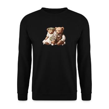 Vintage Hochzeit: Teddybär-Brautpaar Vintage-Stil - Unisex Pullover - Schwarz - Vorne - Alina (178cm) & Michal (187cm)