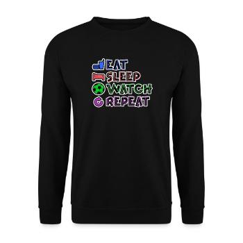 Eat Sleep Watch EM Repeat - Unisex Pullover - Schwarz - Vorne - Alina (178cm) & Michal (187cm)