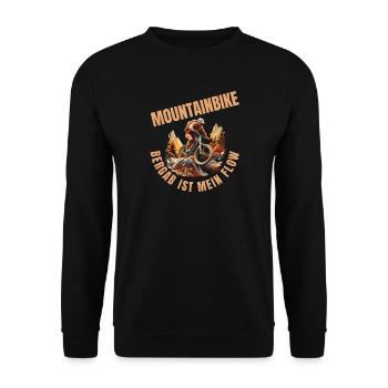 MTB: Bergab ist mein Flow - Unisex Pullover - Schwarz - Vorne - Alina (178cm) & Michal (187cm)