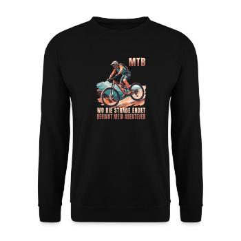 MTB: Wo die Straße endet beginnt mein Abenteuer - Unisex Pullover - Schwarz - Vorne - Alina (178cm) & Michal (187cm)