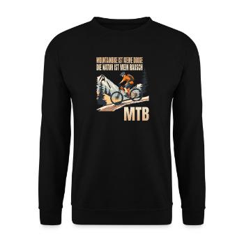 Mountainbike ist meine Droge Die Natur mein Rausch - Unisex Pullover - Schwarz - Vorne - Alina (178cm) & Michal (187cm)