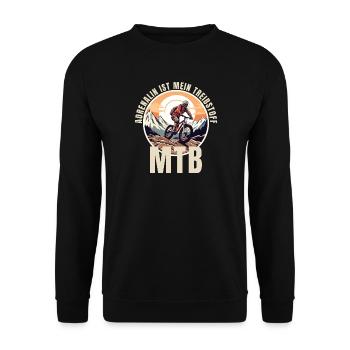 Mountainbike: Adrenalin ist mein Treibstoff - Unisex Pullover - Schwarz - Vorne - Alina (178cm) & Michal (187cm)