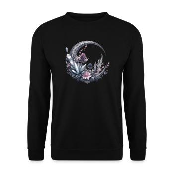 Mondsichel in Silber, mit Kristalle und Blumen - Unisex Pullover - Schwarz - Vorne - Alina (178cm) & Michal (187cm)