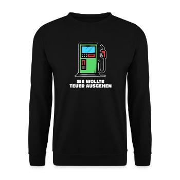 Benzin Diesel Statement Tanken Zapfsäule Strom - Unisex Pullover - Schwarz - Vorne - Alina (178cm) & Michal (187cm)