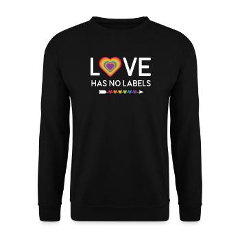 LGBT Pride Month - Liebe hat keine Etiketten - Unisex Pullover - Schwarz - Vorne - Alina (178cm) & Michal (187cm)
