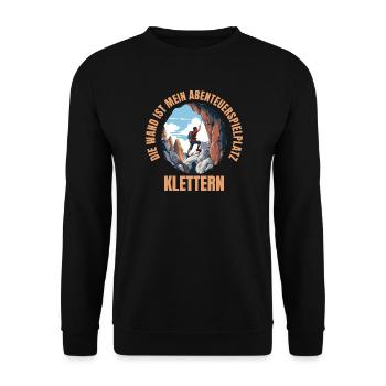 Die Wand ist mein Abenteuerspielplatz - Unisex Pullover - Schwarz - Vorne - Alina (178cm) & Michal (187cm)