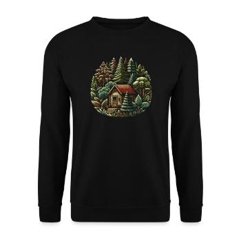 naturverbunden Leben mit einem Tiny House im Wald - Unisex Pullover - Schwarz - Vorne - Alina (178cm) & Michal (187cm)