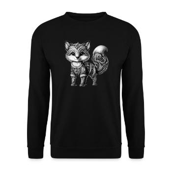 kunstvoll gestalteter Fuchs in schwarz-weiß - Unisex Pullover - Schwarz - Vorne - Alina (178cm) & Michal (187cm)