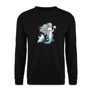 zauberhafte Meerjungfrau in Pastellfarben - Unisex Pullover - Schwarz - Vorne - Alina (178cm) & Michal (187cm)