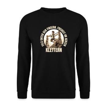 Fels unter den Fingern, Freiheit im Herzen - Unisex Pullover - Schwarz - Vorne - Alina (178cm) & Michal (187cm)