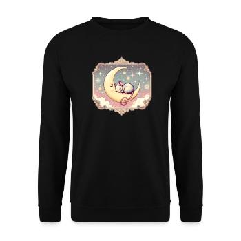 peacefully sleeping mouse, on a crescent moon - Unisex Sweatshirt - black - Front - Alina (178cm) & Michal (187cm)