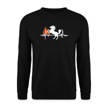 Pferd Herzschlag Reiten Feuer Hitze - Unisex Pullover - Schwarz - Vorne - Alina (178cm) & Michal (187cm)