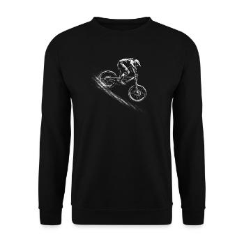 MTB Downhill Aktion – dynamisches Biker Design - Unisex Pullover - Schwarz - Vorne - Alina (178cm) & Michal (187cm)