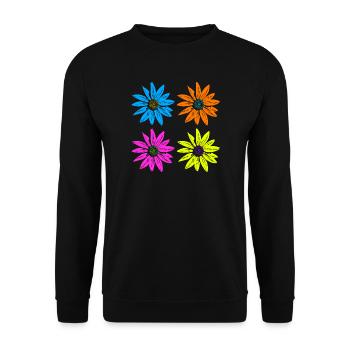 Blumen Pop Art vier Farben - Unisex Pullover - Schwarz - Vorne - Alina (178cm) & Michal (187cm)