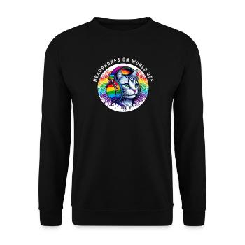 Gay Pride. Kopfhörer an Welt aus - Unisex Pullover - Schwarz - Vorne - Alina (178cm) & Michal (187cm)