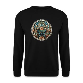 Stained glass window with a floral design - Unisex Sweatshirt - black - Front - Alina (178cm) & Michal (187cm)