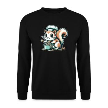 Cute cartoon squirrel cooking spaghetti - Unisex Sweatshirt - black - Front - Alina (178cm) & Michal (187cm)