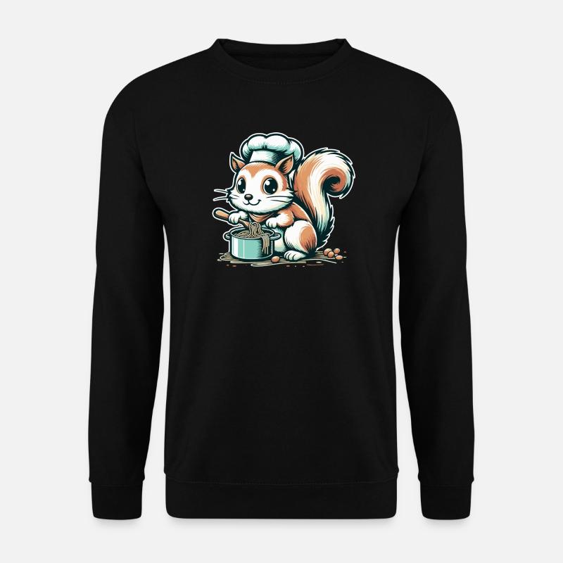 Cute cartoon squirrel cooking spaghetti - Unisex Sweatshirt - black