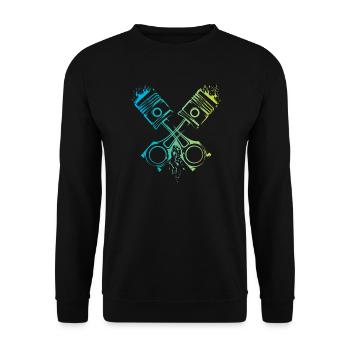 v8 Kolben Auto Flammen musclecar Motor Farben Logo - Unisex Pullover - Schwarz - Vorne - Alina (178cm) & Michal (187cm)